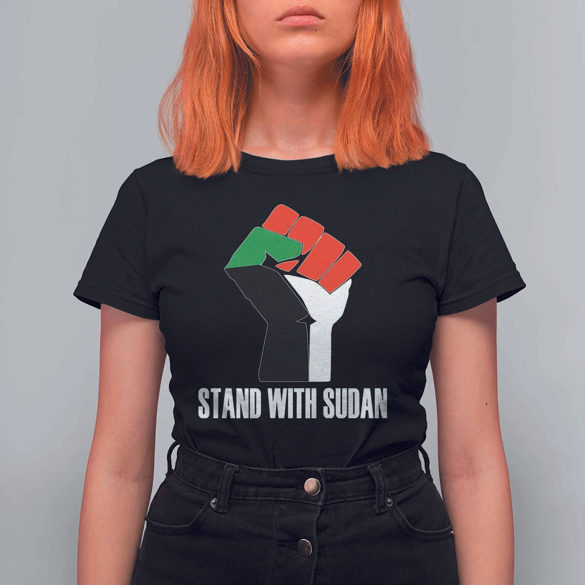 Stand With Sudan Power Fist T Shirt For Women Sudan Flag Activist Peace and Protest - Wonder Print Shop