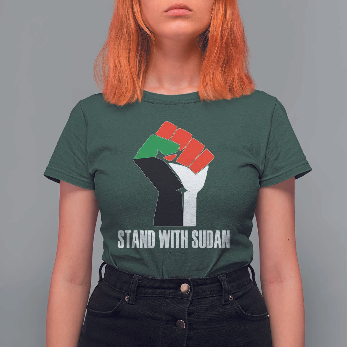 Stand With Sudan Power Fist T Shirt For Women Sudan Flag Activist Peace and Protest - Wonder Print Shop