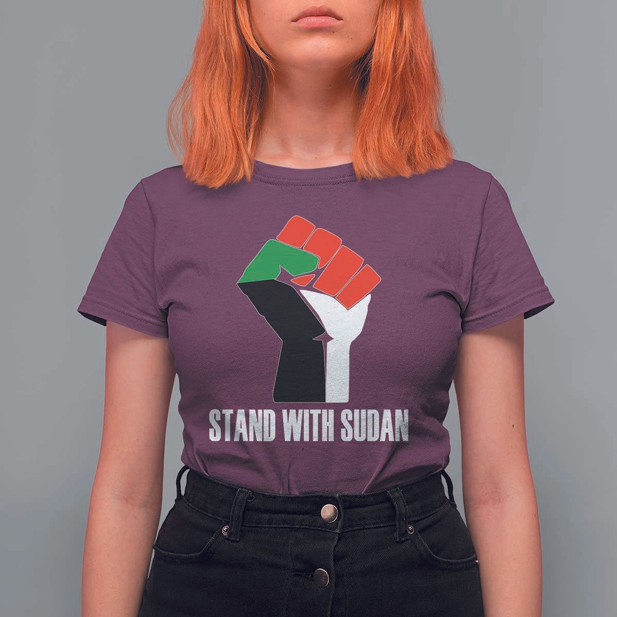 Stand With Sudan Power Fist T Shirt For Women Sudan Flag Activist Peace and Protest - Wonder Print Shop