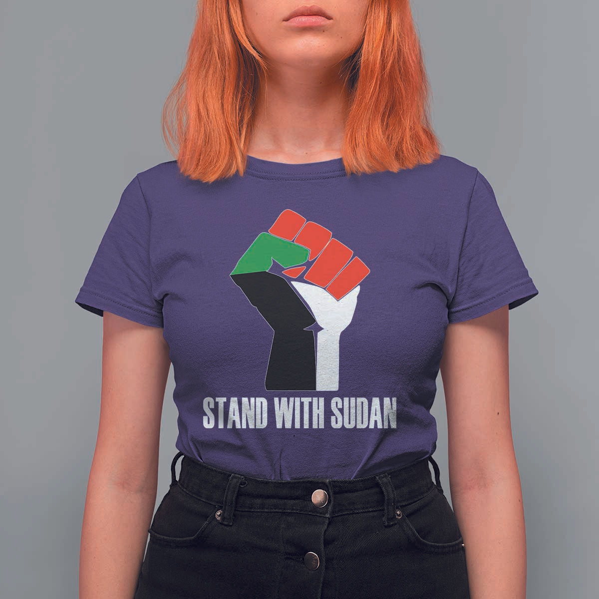 Stand With Sudan Power Fist T Shirt For Women Sudan Flag Activist Peace and Protest - Wonder Print Shop
