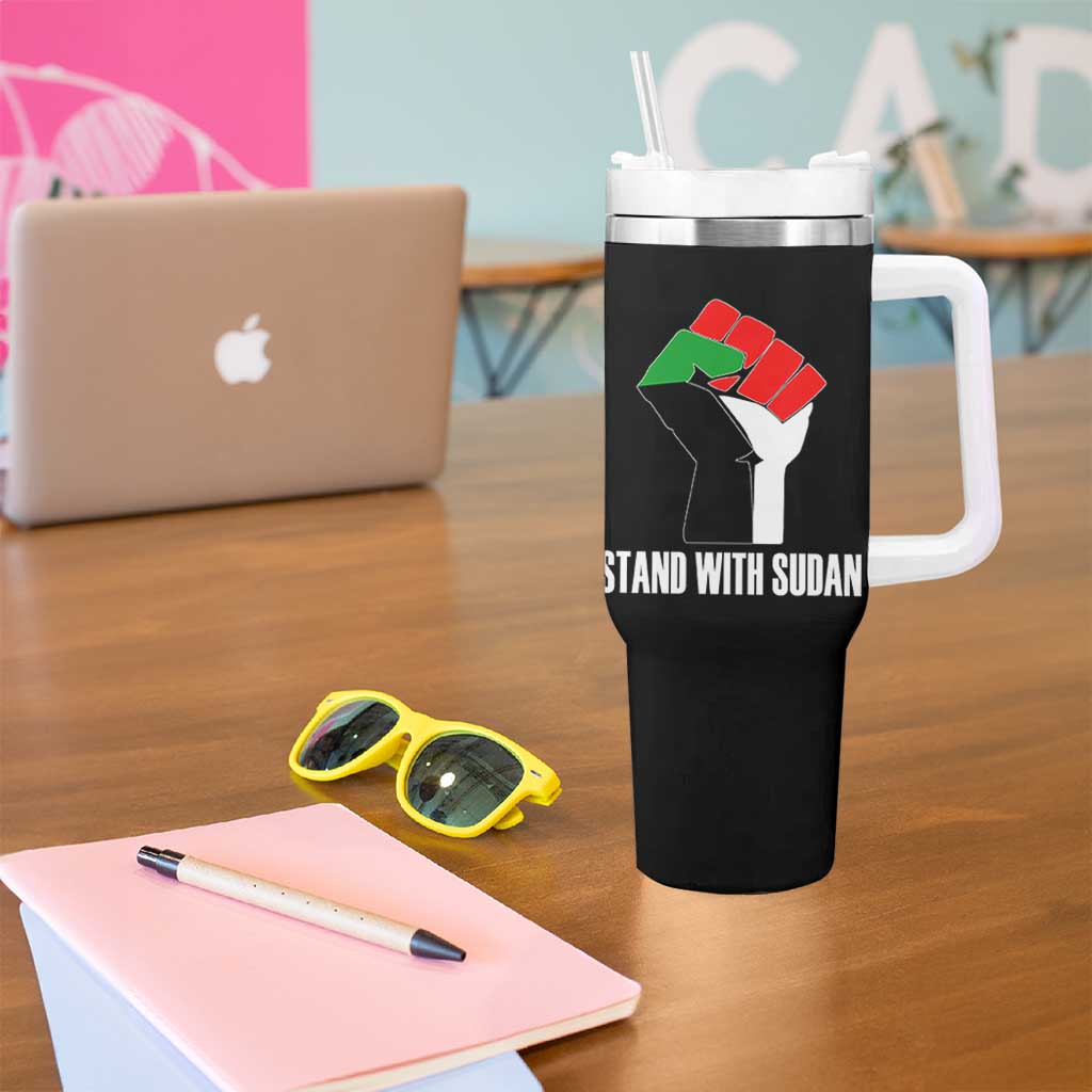Stand With Sudan Power Fist Tumbler With Handle Sudan Flag Activist Peace and Protest - Wonder Print Shop