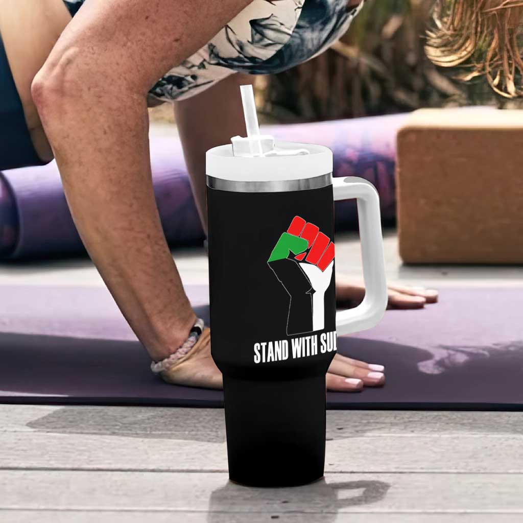 Stand With Sudan Power Fist Tumbler With Handle Sudan Flag Activist Peace and Protest - Wonder Print Shop