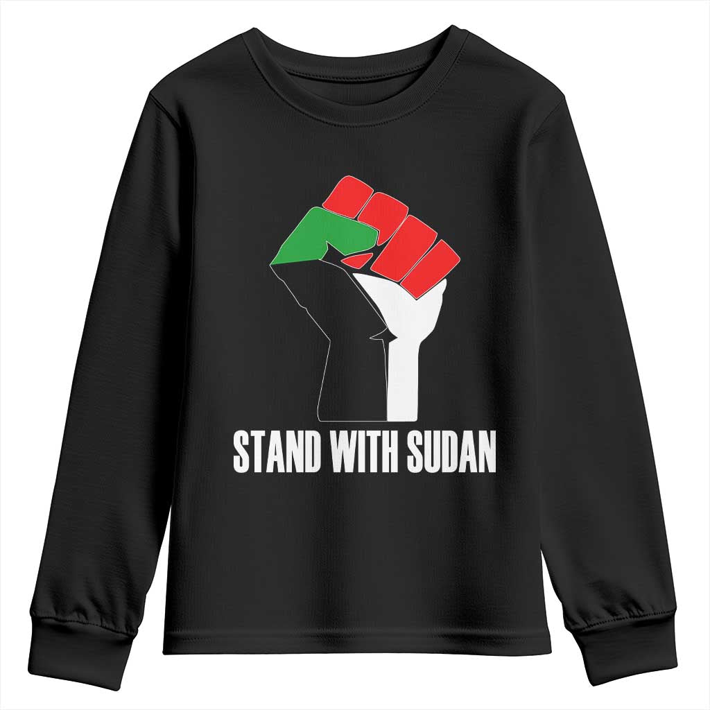 Stand With Sudan Power Fist Youth Sweatshirt Sudan Flag Activist Peace and Protest - Wonder Print Shop