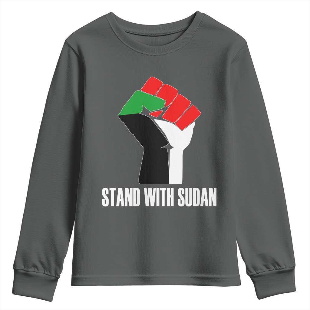 Stand With Sudan Power Fist Youth Sweatshirt Sudan Flag Activist Peace and Protest - Wonder Print Shop