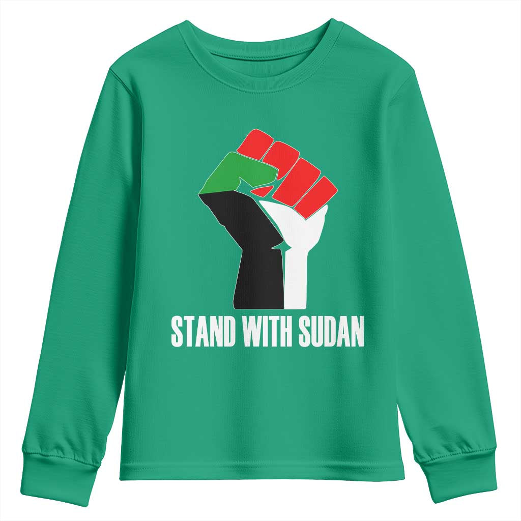Stand With Sudan Power Fist Youth Sweatshirt Sudan Flag Activist Peace and Protest - Wonder Print Shop