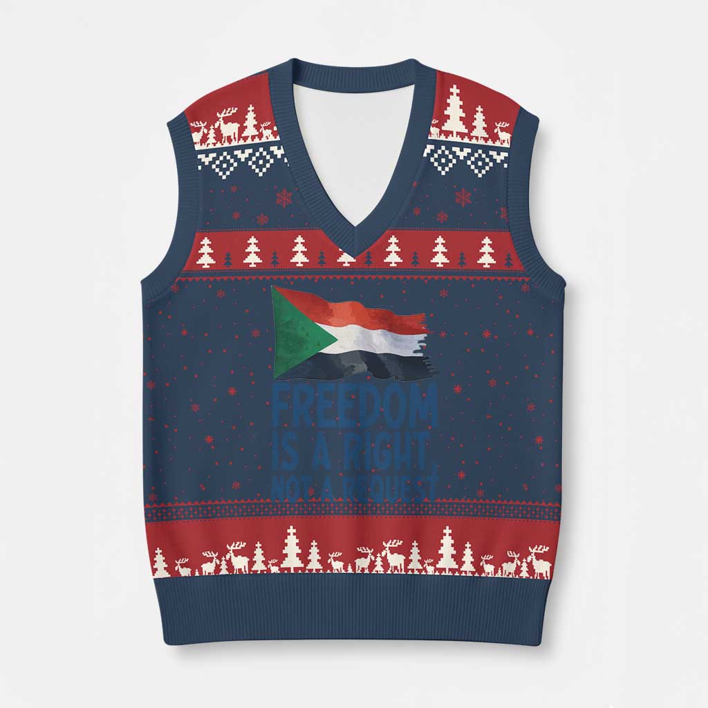 Freedom Is a Right Not a Request V-Neck Knit Sweater Vest Sudan Flag Human Rights Supporters - Wonder Print Shop