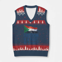 Freedom Is a Right Not a Request V-Neck Knit Sweater Vest Sudan Flag Human Rights Supporters - Wonder Print Shop
