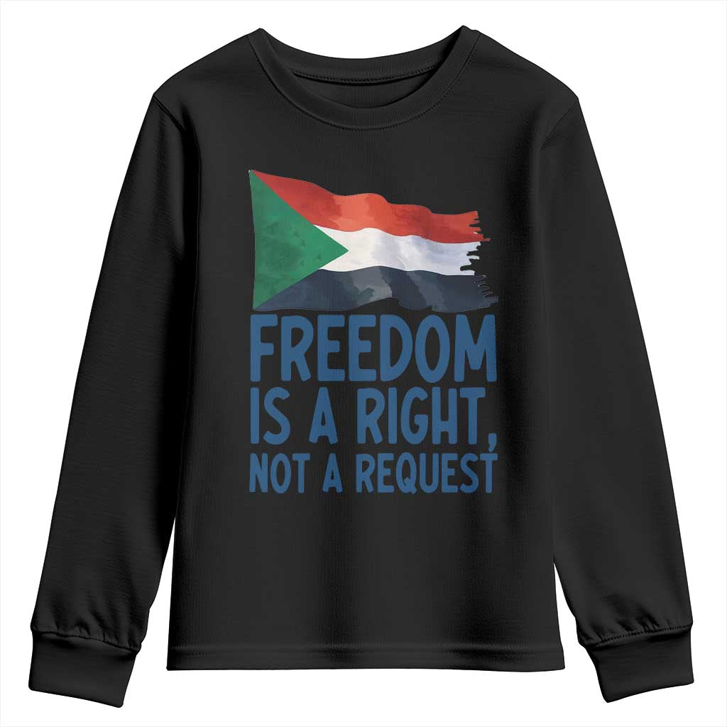 Freedom Is a Right Not a Request Youth Sweatshirt Sudan Flag Human Rights Supporters - Wonder Print Shop