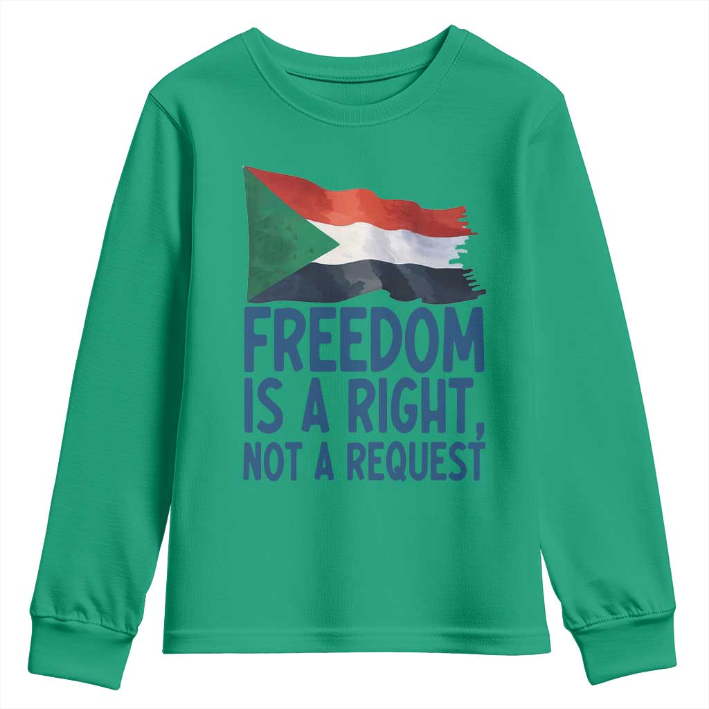 Freedom Is a Right Not a Request Youth Sweatshirt Sudan Flag Human Rights Supporters - Wonder Print Shop