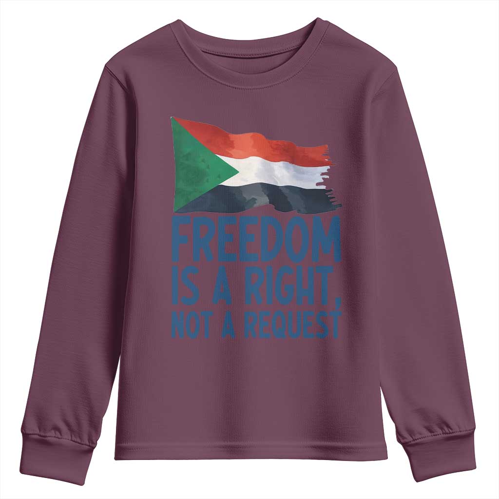 Freedom Is a Right Not a Request Youth Sweatshirt Sudan Flag Human Rights Supporters - Wonder Print Shop