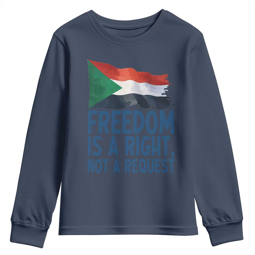 Freedom Is a Right Not a Request Youth Sweatshirt Sudan Flag Human Rights Supporters - Wonder Print Shop