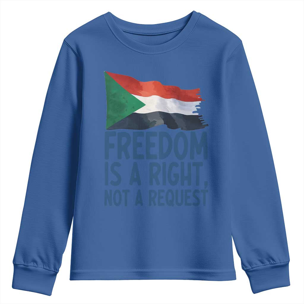 Freedom Is a Right Not a Request Youth Sweatshirt Sudan Flag Human Rights Supporters - Wonder Print Shop