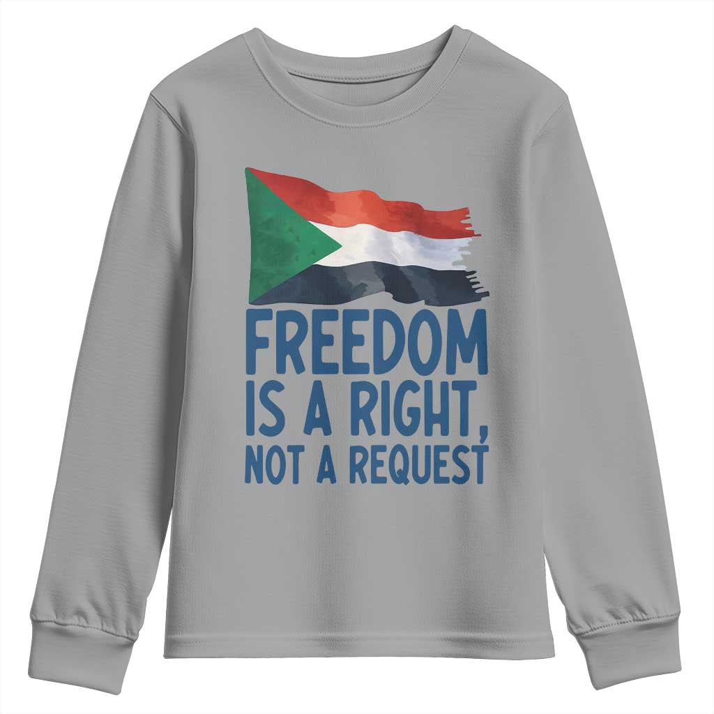 Freedom Is a Right Not a Request Youth Sweatshirt Sudan Flag Human Rights Supporters - Wonder Print Shop