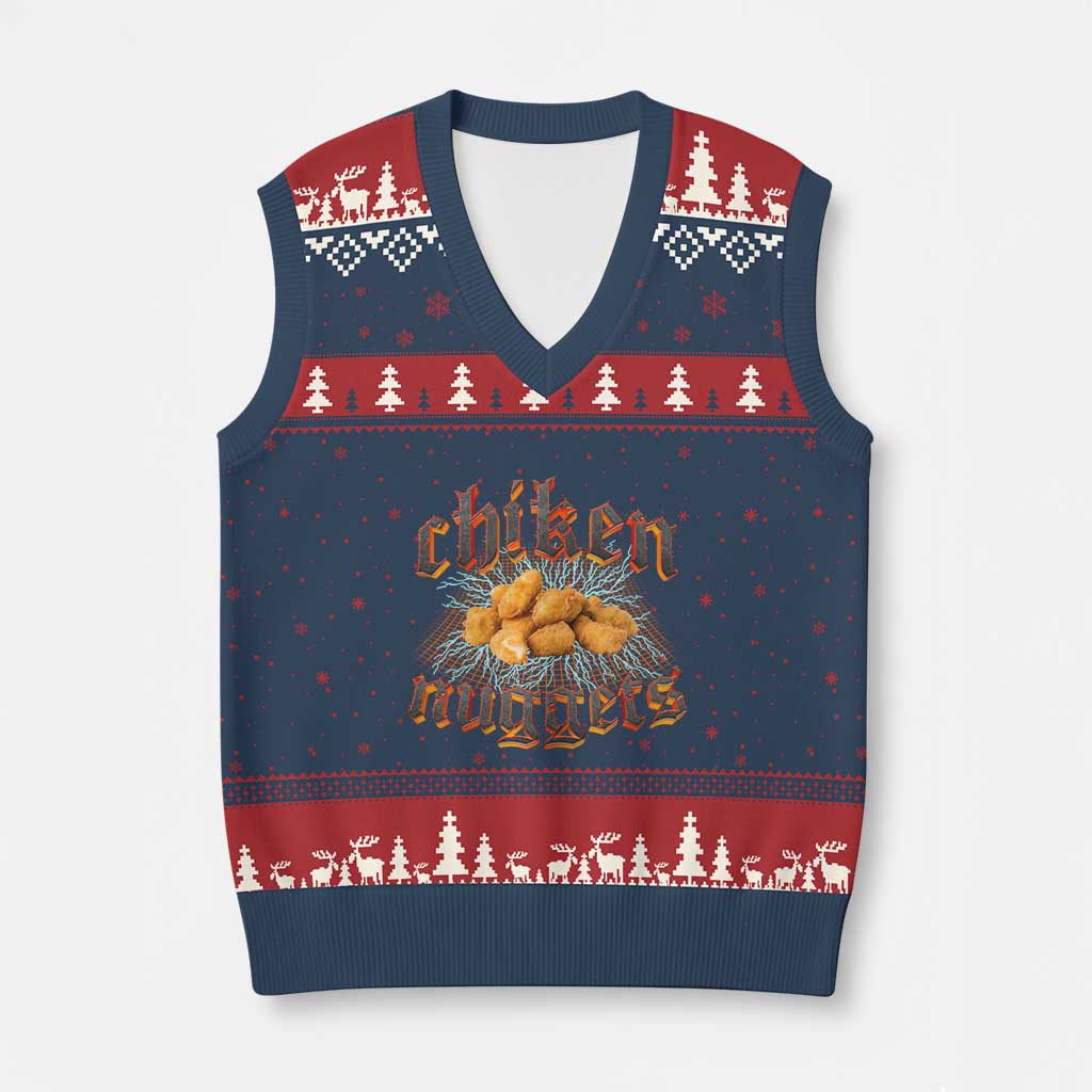 Chicken Nuggets V-Neck Knit Sweater Vest Heavy Metal World Tour Hardcore Music - Wonder Print Shop