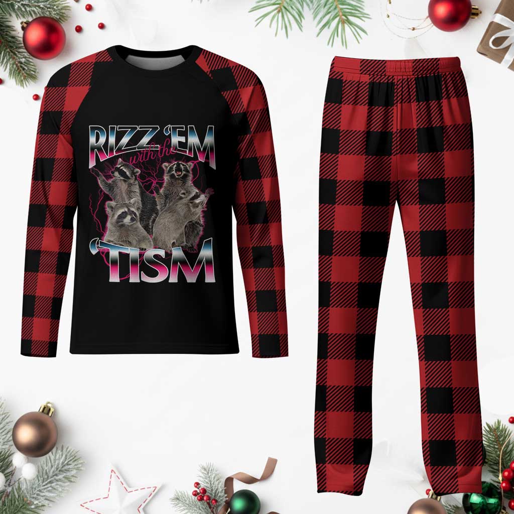 Funny Autism Raccoon Meme Plaid Pajama Set Rizz Em With The Tism Autistic Raccoons - Wonder Print Shop