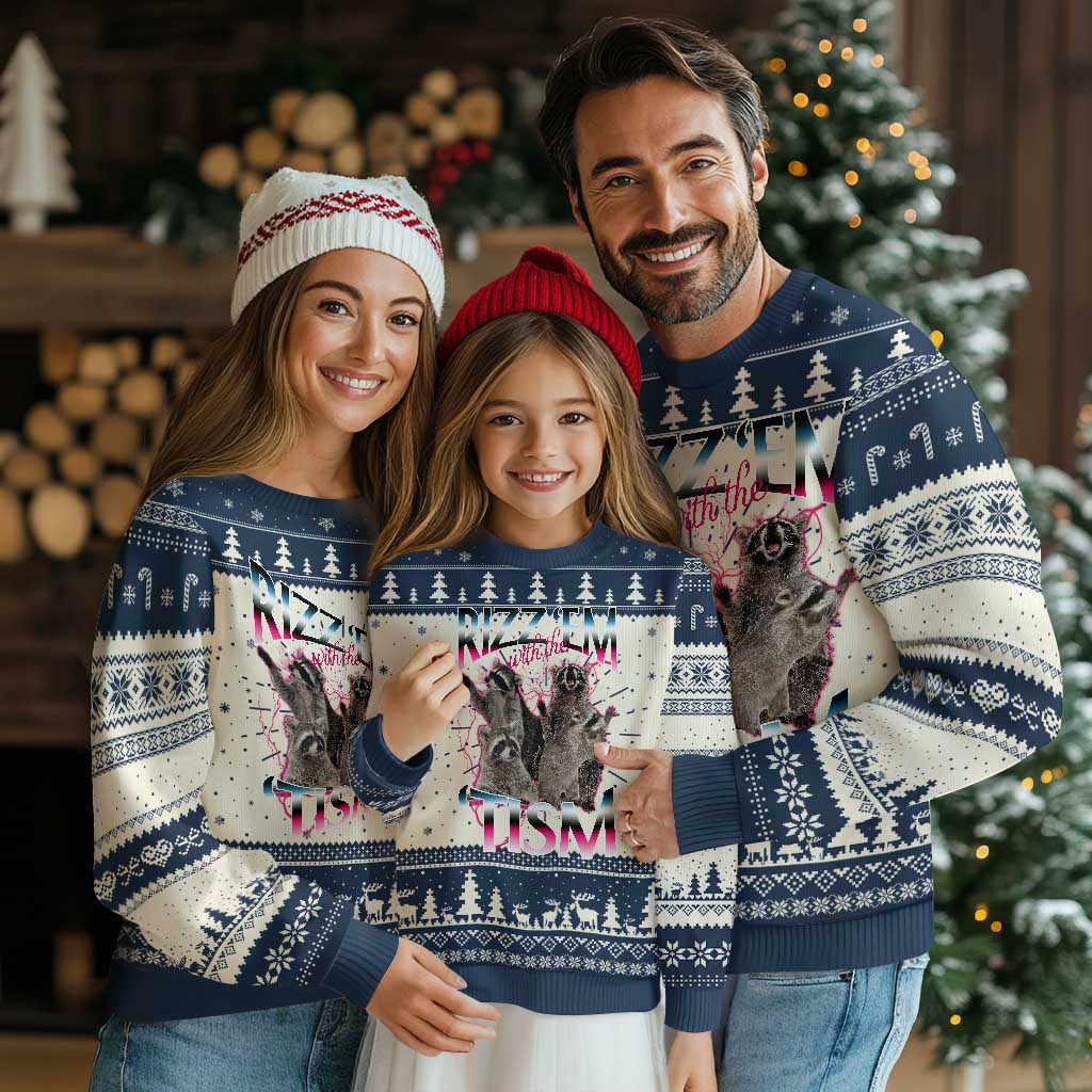 Funny Autism Raccoon Meme Knitted Sweatshirt Rizz Em With The Tism Autistic Raccoons