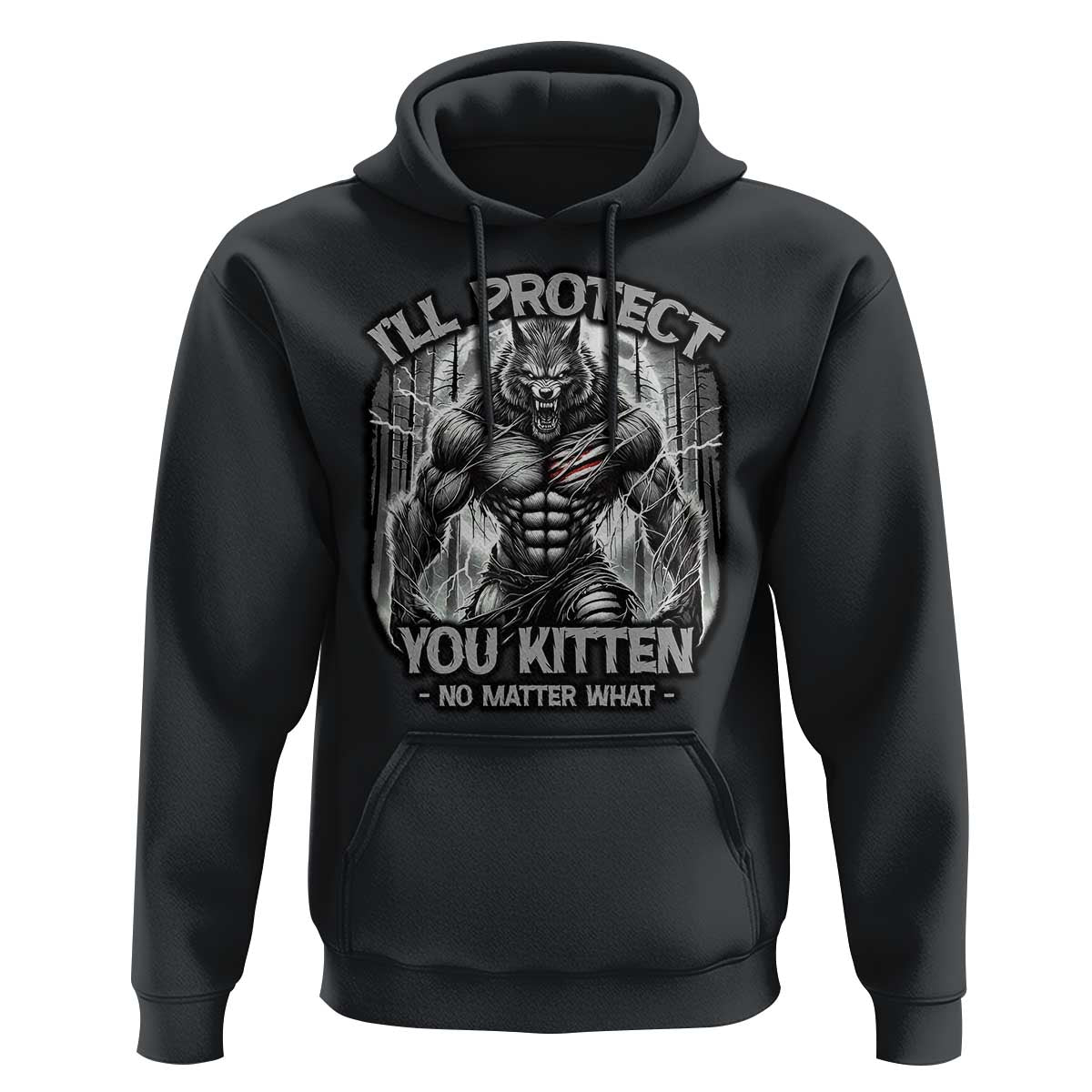 Funny Alpha Wolf Meme Hoodie I'll Protect You Kitten Humorous Cringe