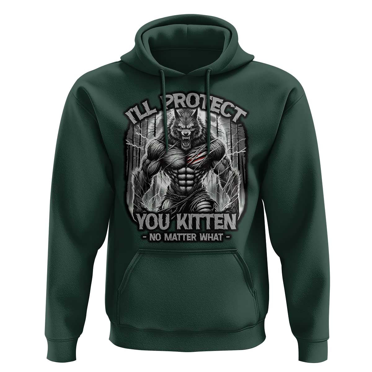 Funny Alpha Wolf Meme Hoodie I'll Protect You Kitten Humorous Cringe