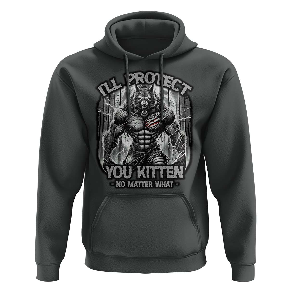 Funny Alpha Wolf Meme Hoodie I'll Protect You Kitten Humorous Cringe