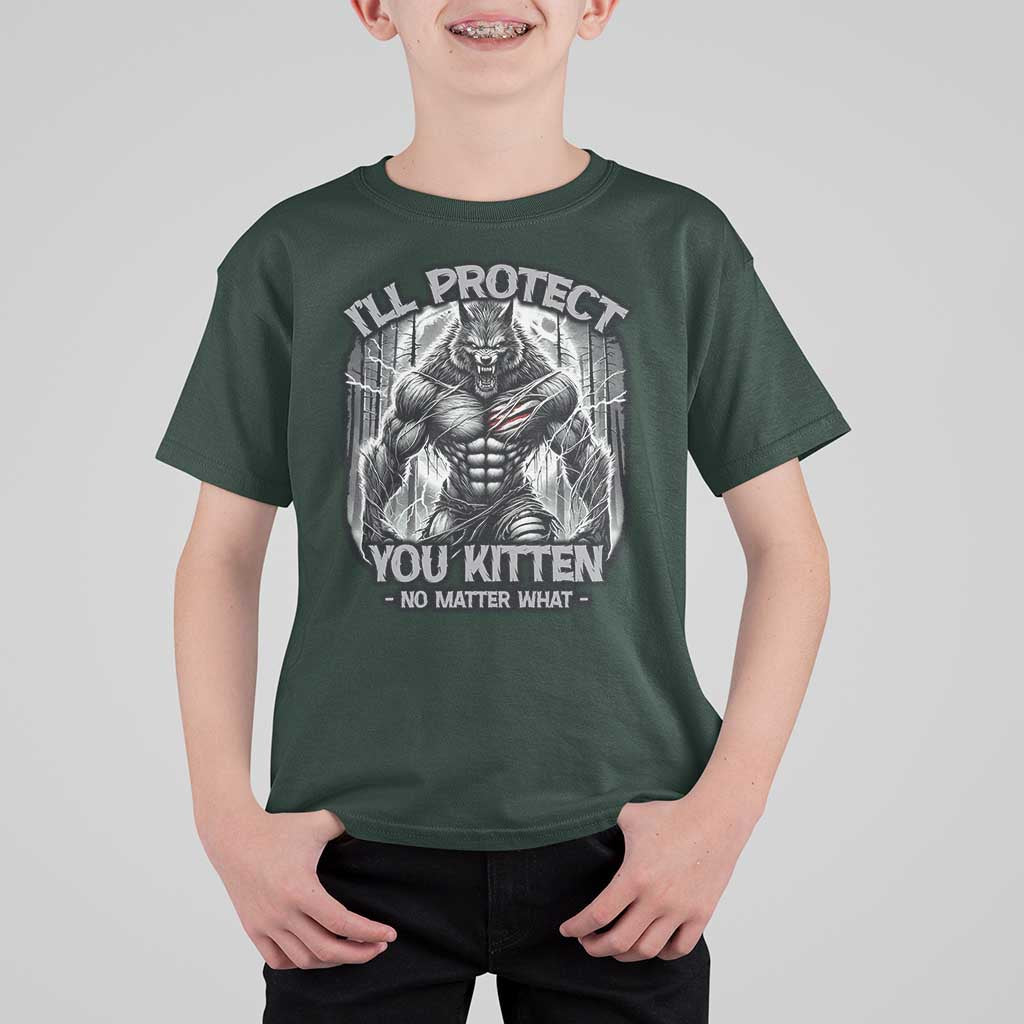 Funny Alpha Wolf Meme T Shirt For Kid I'll Protect You Kitten Humorous Cringe - Wonder Print Shop
