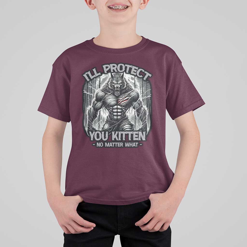 Funny Alpha Wolf Meme T Shirt For Kid I'll Protect You Kitten Humorous Cringe - Wonder Print Shop