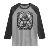 Funny Alpha Wolf Meme Raglan Shirt I'll Protect You Kitten Humorous Cringe