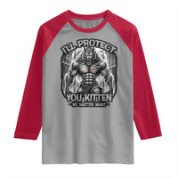 Funny Alpha Wolf Meme Raglan Shirt I'll Protect You Kitten Humorous Cringe