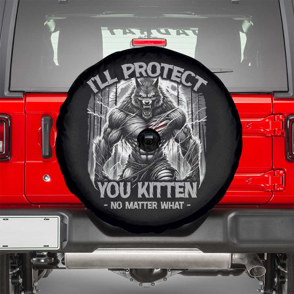 Funny Alpha Wolf Meme Spare Tire Cover I'll Protect You Kitten Humorous Cringe