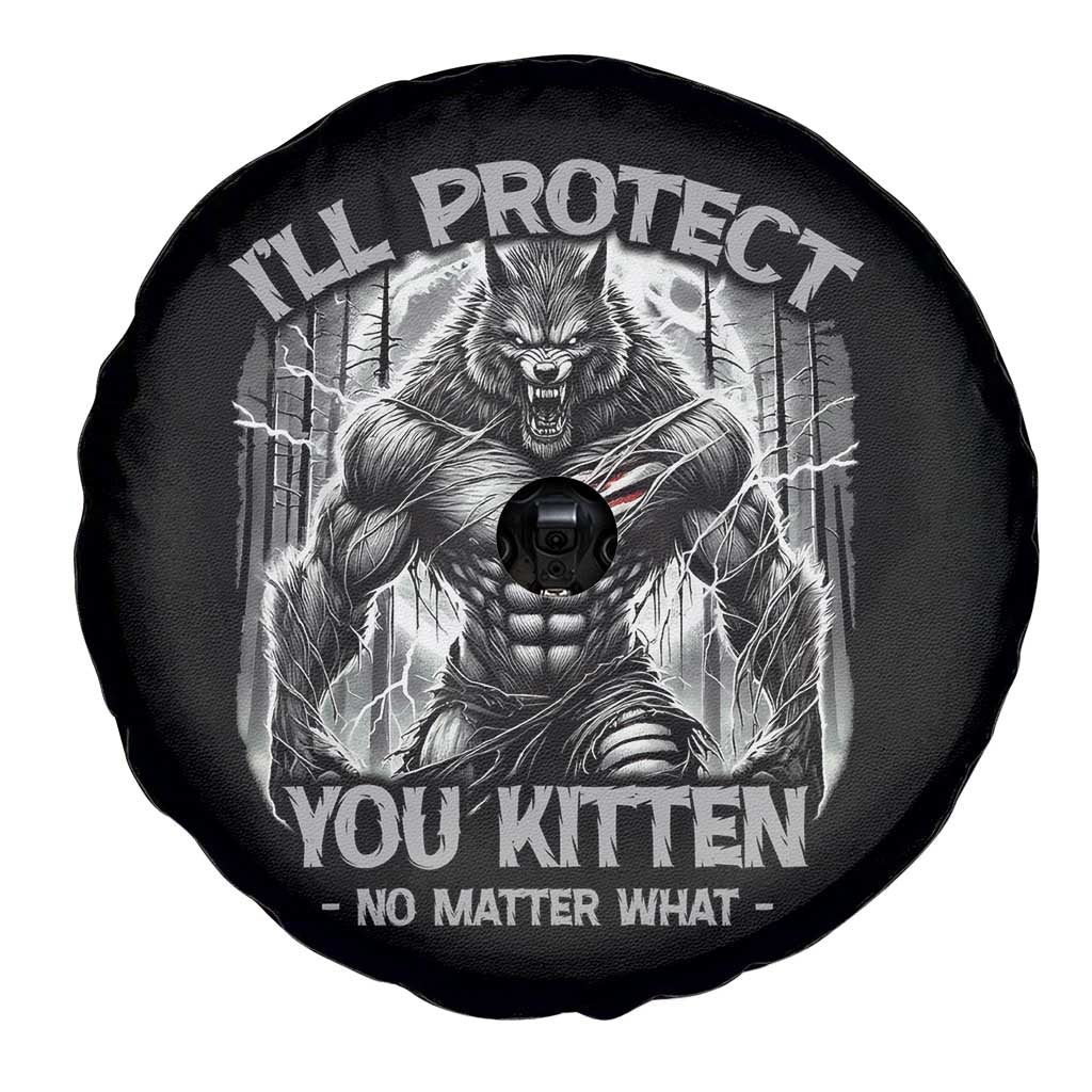Funny Alpha Wolf Meme Spare Tire Cover I'll Protect You Kitten Humorous Cringe