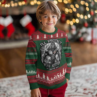 Funny Alpha Wolf Meme Ugly Christmas Sweater I'll Protect You Kitten Humorous Cringe - Wonder Print Shop