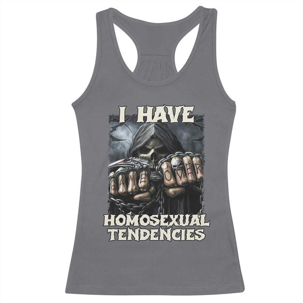 Skeleton Meme Racerback Tank Top I Have Homosexual Tendencies Funny Edgy Hard Cringe