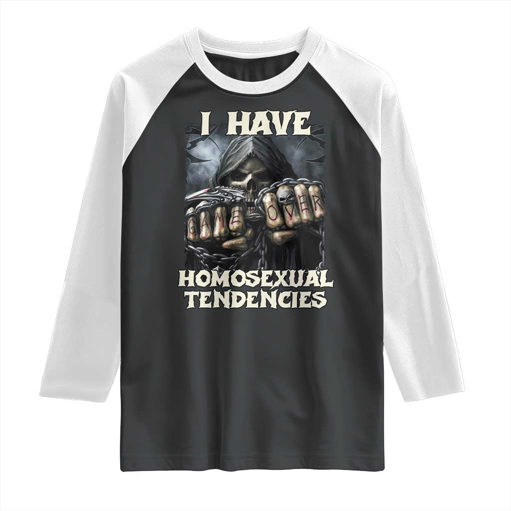 Skeleton Meme Raglan Shirt I Have Homosexual Tendencies Funny Edgy Hard Cringe