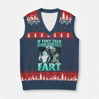 Funny Alpha Wolf Meme V-Neck Knit Sweater Vest If They Talk Behind Your Back Fart Humorous Cringe - Wonder Print Shop