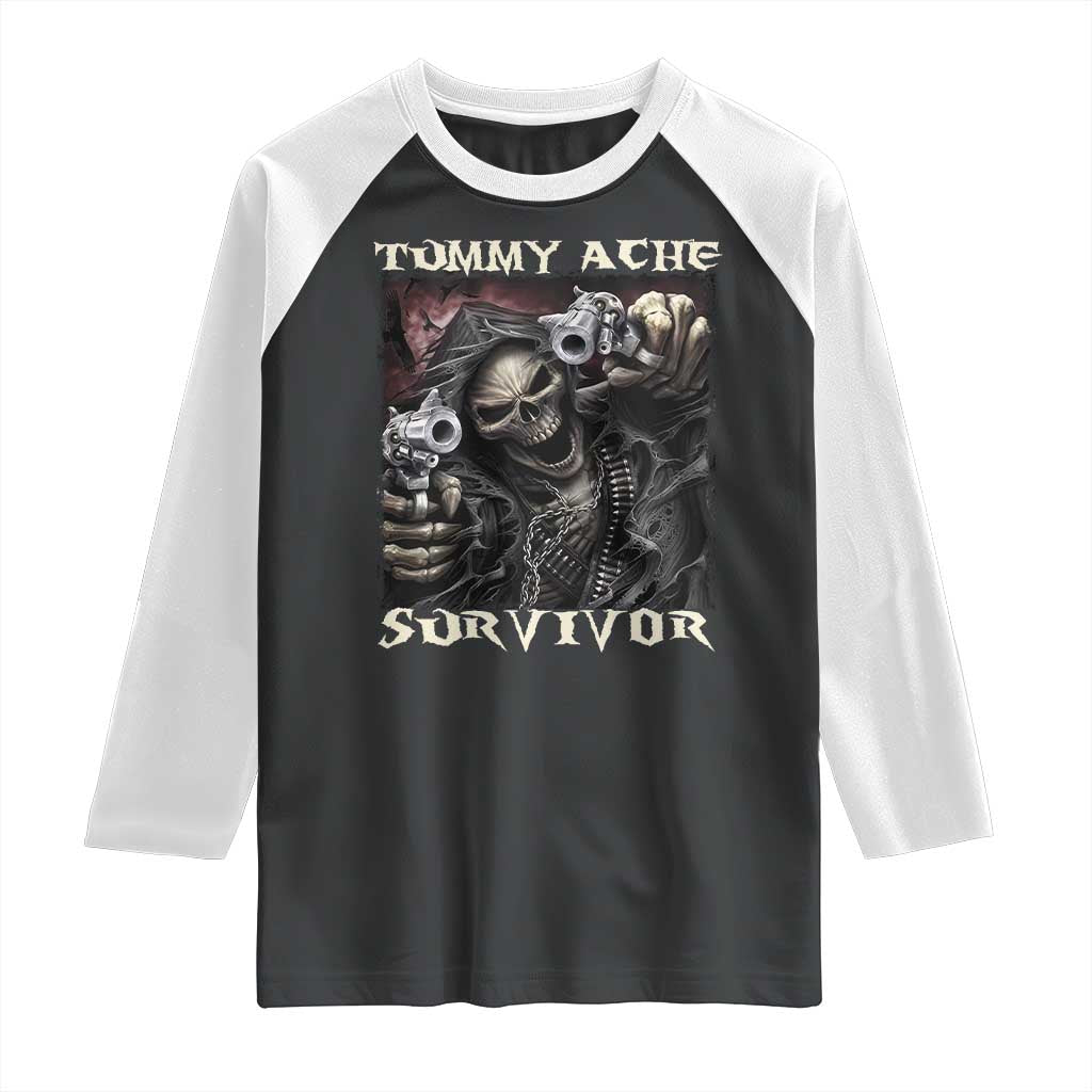 Skeleton Meme Raglan Shirt Tummy Ache Survivor Funny Cool Edgy Hard Cringe TS02