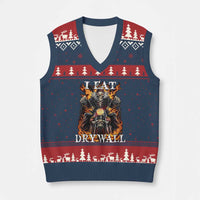 Funny Cringe Hard Skeleton Meme V-Neck Knit Sweater Vest I Eat Drywall - Wonder Print Shop