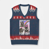 Funny Raccoon Meme V-Neck Knit Sweater Vest Idk How Much Longer I Can Slay - Wonder Print Shop