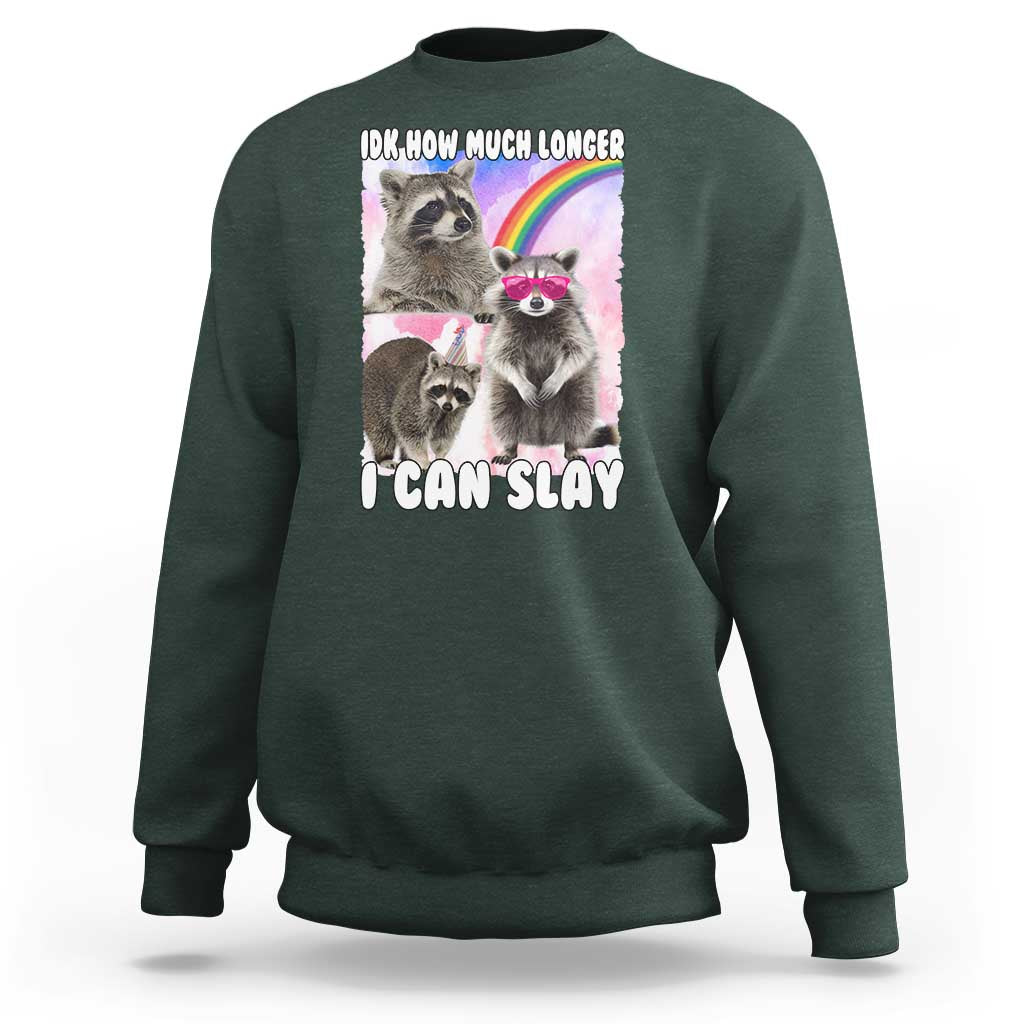 Funny Raccoon Meme Sweatshirt Idk How Much Longer I Can Slay - Wonder Print Shop