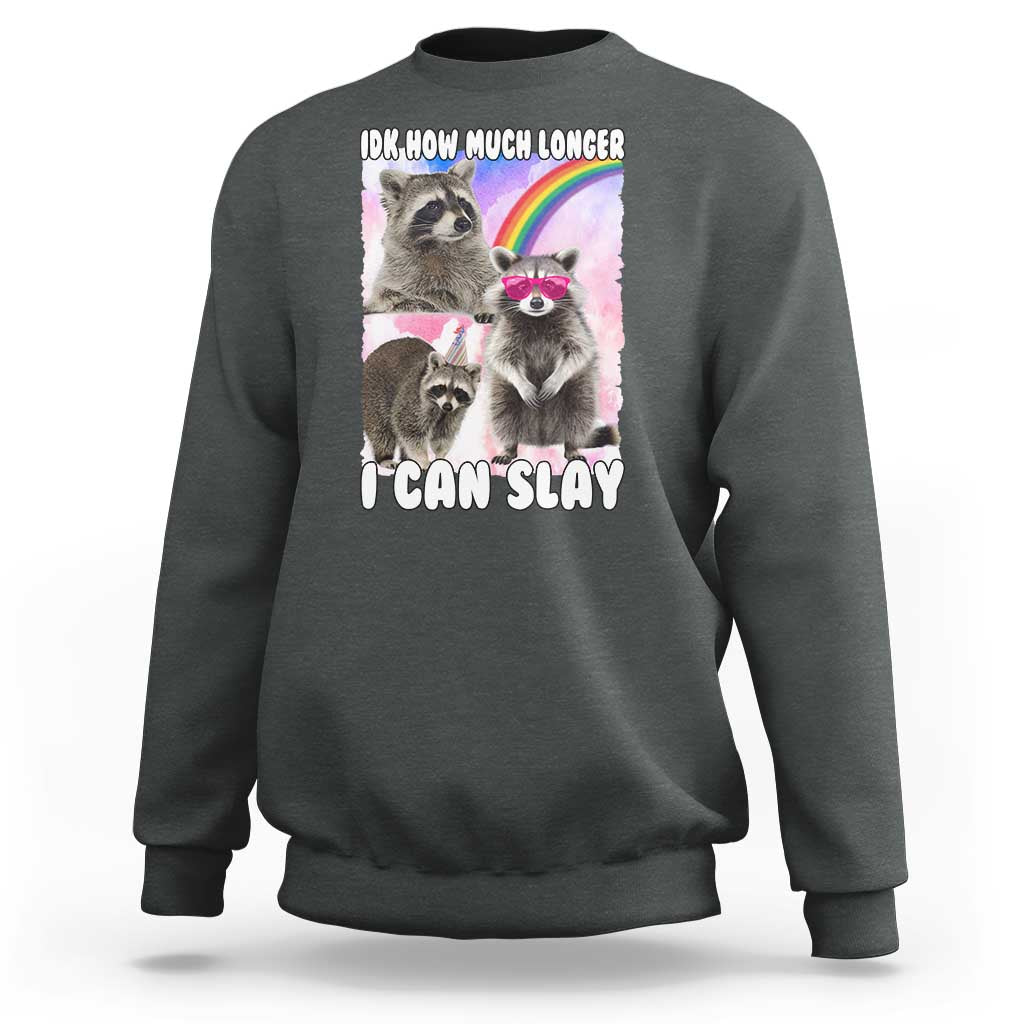 Funny Raccoon Meme Sweatshirt Idk How Much Longer I Can Slay - Wonder Print Shop