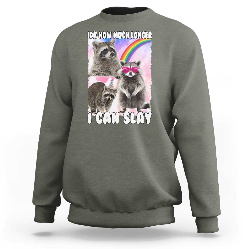 Funny Raccoon Meme Sweatshirt Idk How Much Longer I Can Slay - Wonder Print Shop