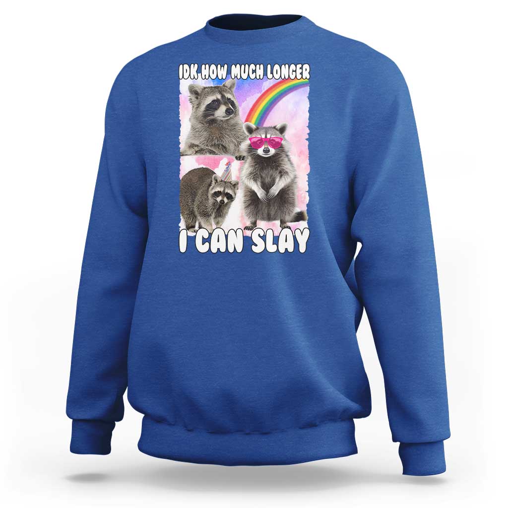 Funny Raccoon Meme Sweatshirt Idk How Much Longer I Can Slay - Wonder Print Shop
