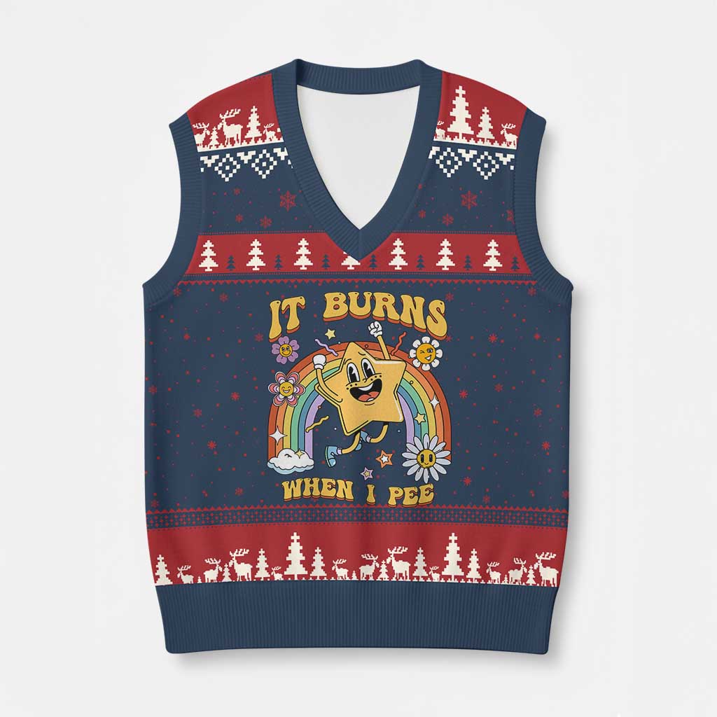 Funny Saying V-Neck Knit Sweater Vest It Burns When I Pee Sarcastic Ironic Meme Nostalgia - Wonder Print Shop