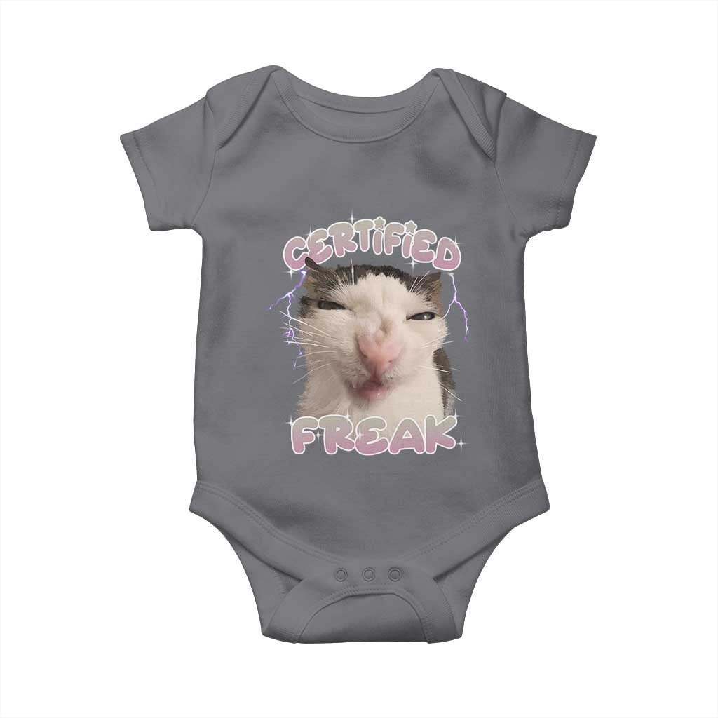 Funny Cat Meme Baby Onesie Certified Freak Eat Cement Cursed Cat