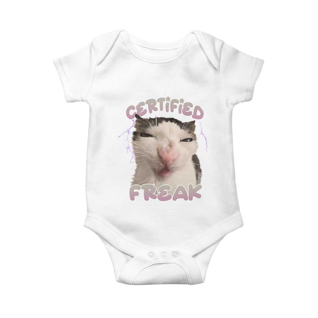 Funny Cat Meme Baby Onesie Certified Freak Eat Cement Cursed Cat