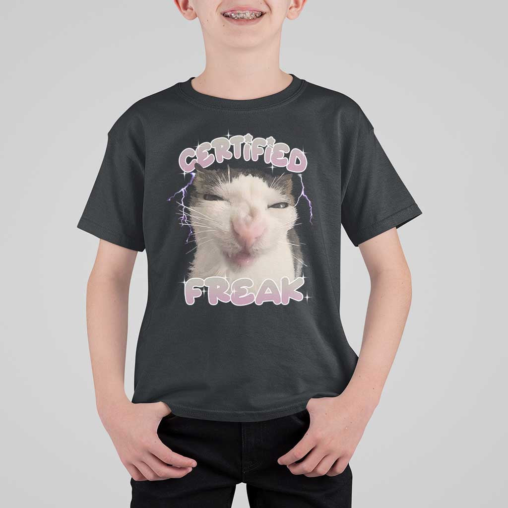 Funny Cat Meme T Shirt For Kid Certified Freak Eat Cement Cursed Cat - Wonder Print Shop