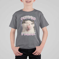 Funny Cat Meme T Shirt For Kid Certified Freak Eat Cement Cursed Cat - Wonder Print Shop