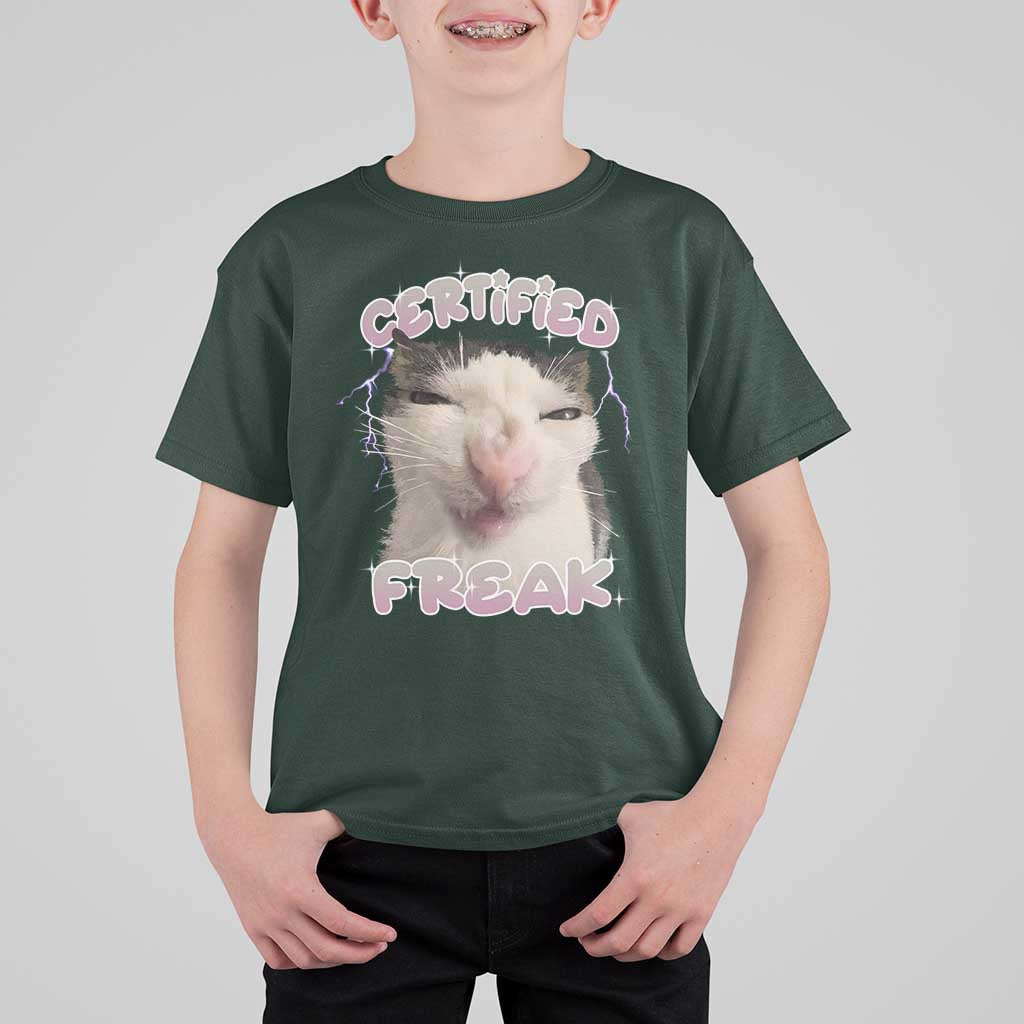 Funny Cat Meme T Shirt For Kid Certified Freak Eat Cement Cursed Cat - Wonder Print Shop