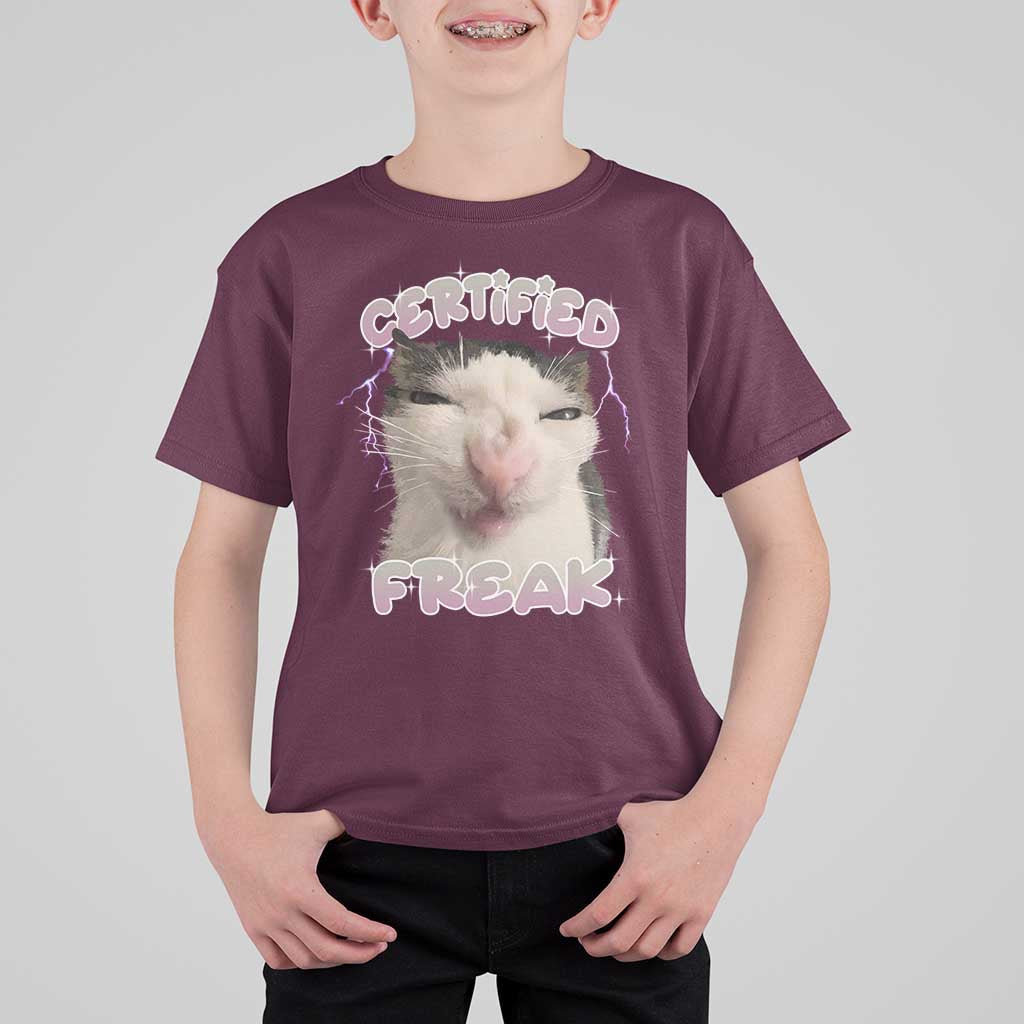 Funny Cat Meme T Shirt For Kid Certified Freak Eat Cement Cursed Cat - Wonder Print Shop