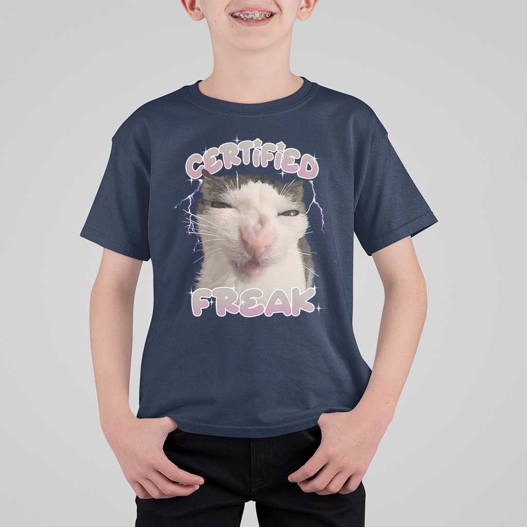 Funny Cat Meme T Shirt For Kid Certified Freak Eat Cement Cursed Cat - Wonder Print Shop