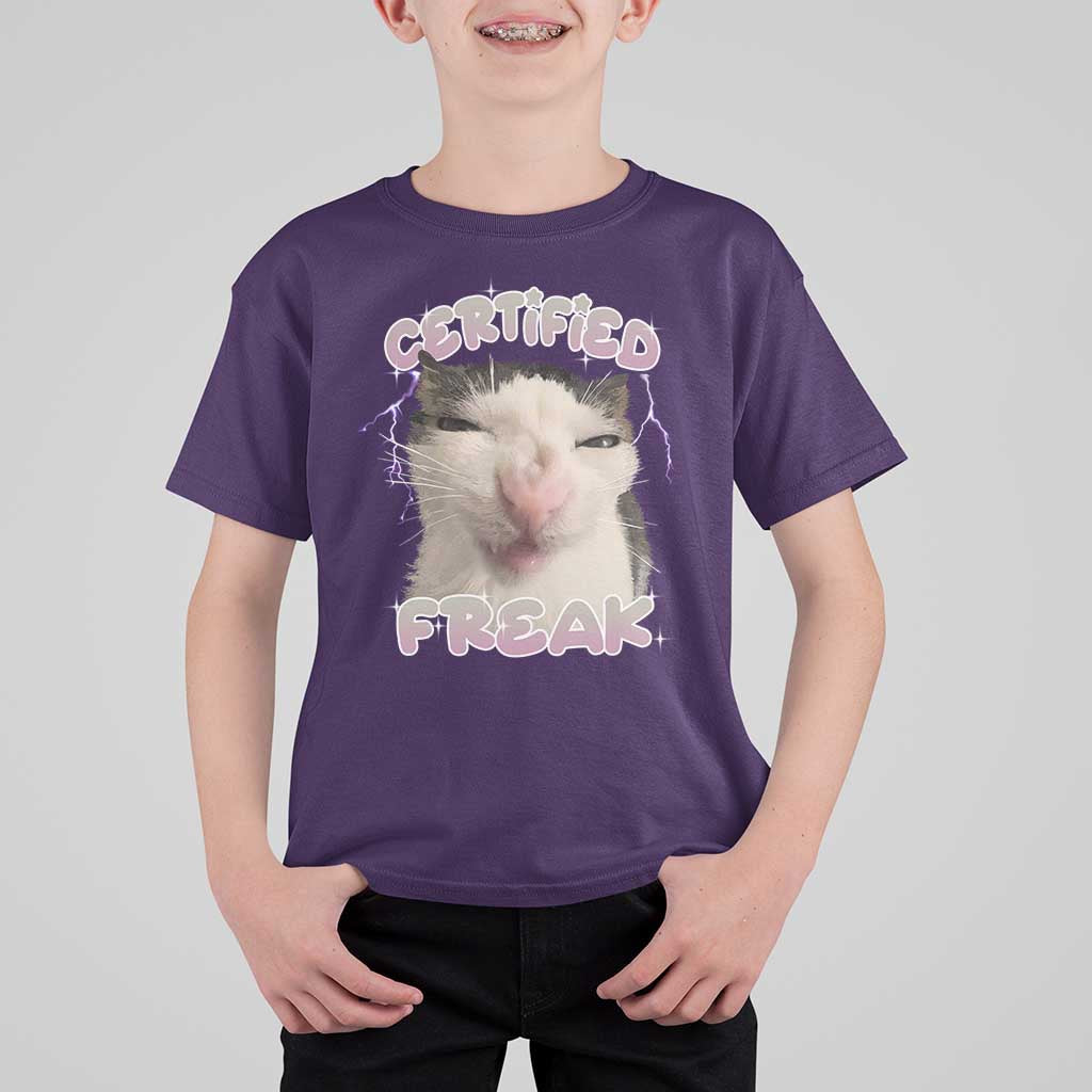 Funny Cat Meme T Shirt For Kid Certified Freak Eat Cement Cursed Cat - Wonder Print Shop