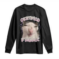 Funny Cat Meme Long Sleeve Shirt Certified Freak Eat Cement Cursed Cat